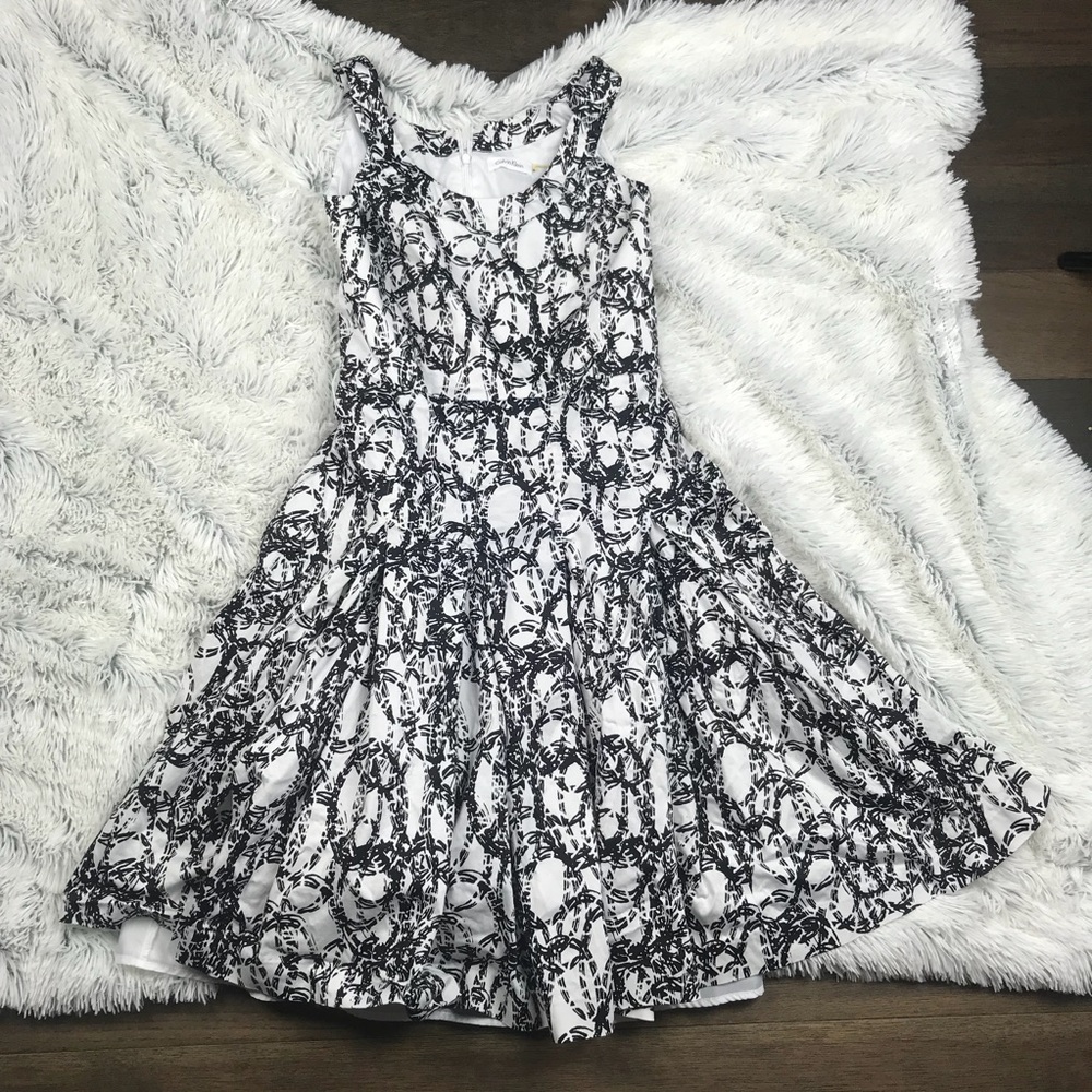 Calvin Klein white and black abstract print dress